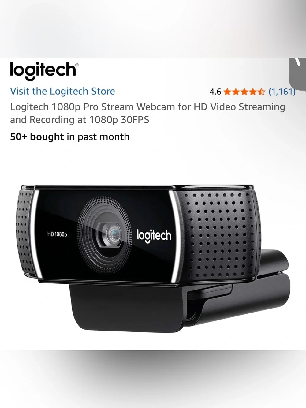 Logitech 1080p Pro Stream Webcam for HD Video Streaming & Recording New Unopened